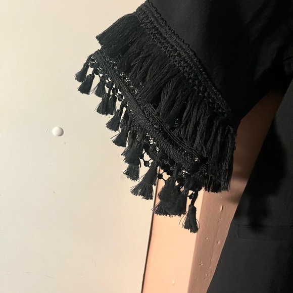 Belle by Kim Gravell boho work career Black zip jacket 3/4 sleeve tassels Large - Picture 4 of 12